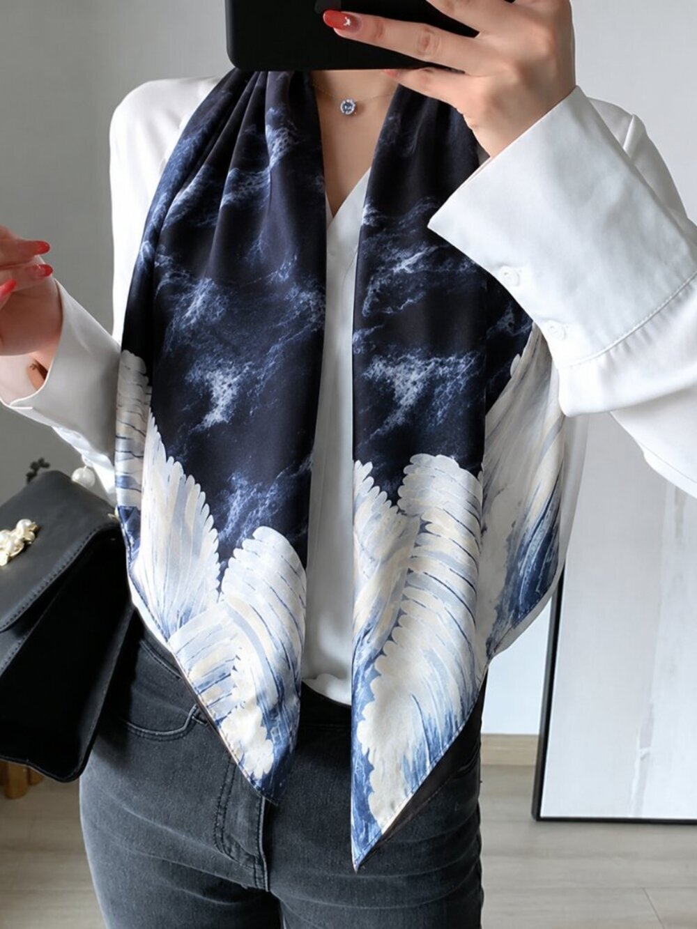 2/$30 NEW Blue White Japanese Wave Painted Nature Printed Fashion Scarf